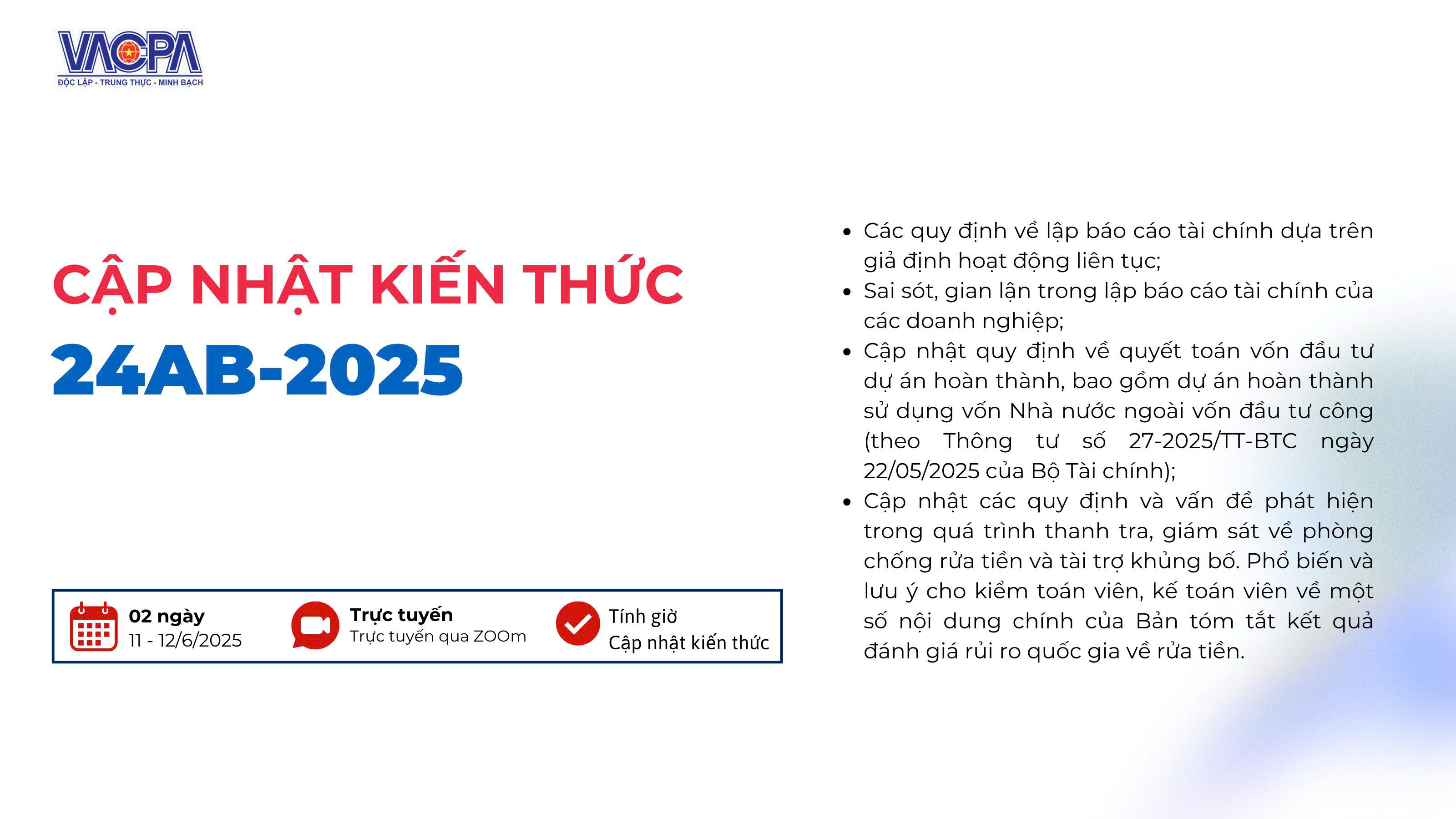 Thư mời tham dự lớp CNKT Online 24AB-2025, 2 ngày...