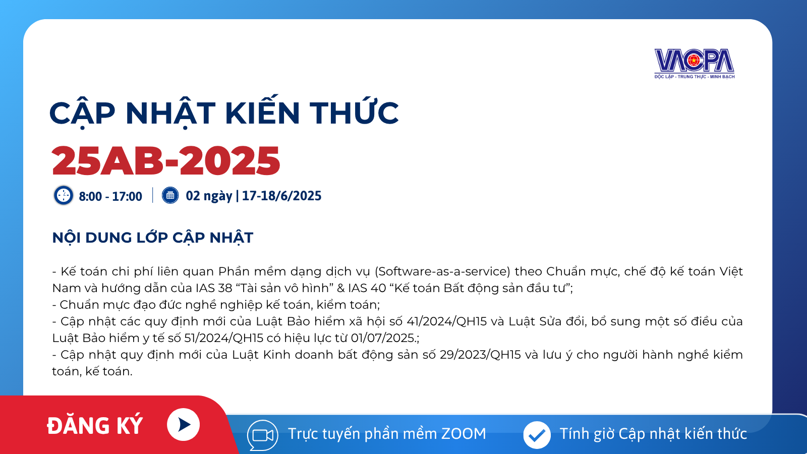 Thư mời tham dự lớp CNKT Online 25AB-2025, 2 ngày 17-18/6/2025